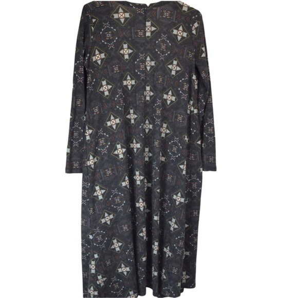 LuLaRoe Long Open Front Sarah Cardigan with Pockets, Charcoal Gray with Print - Picture 8 of 8